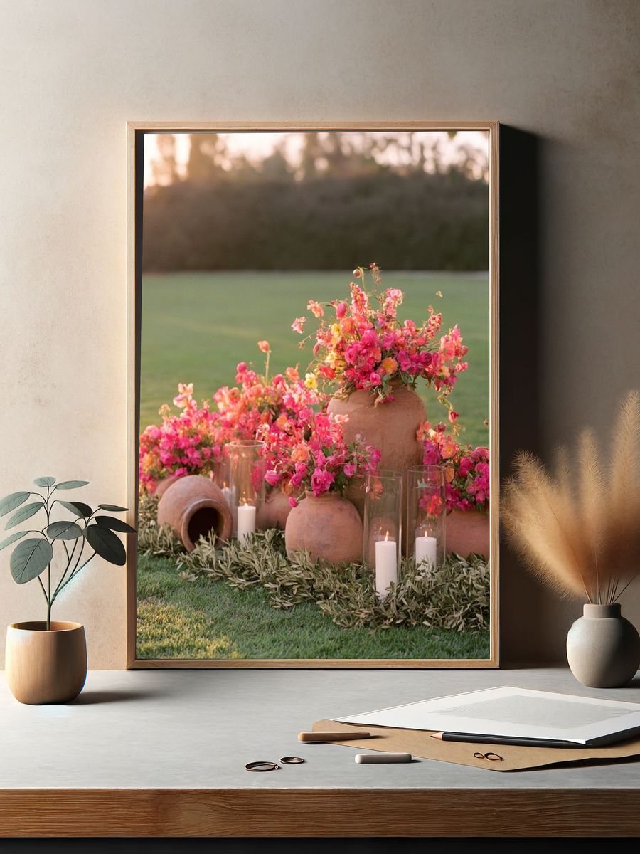 Pink Floral Garden Still Life Poster. — room view 2