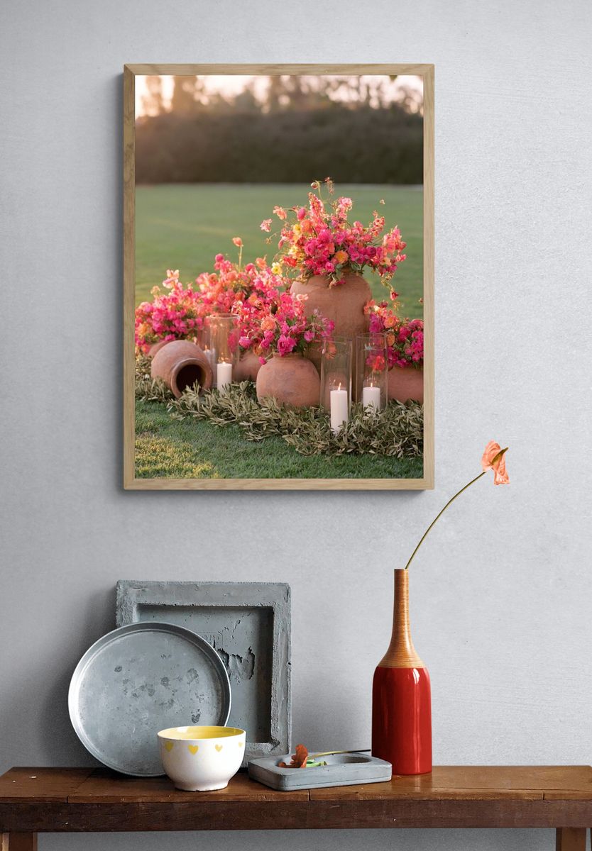 Pink Floral Garden Still Life Poster. — room view 3