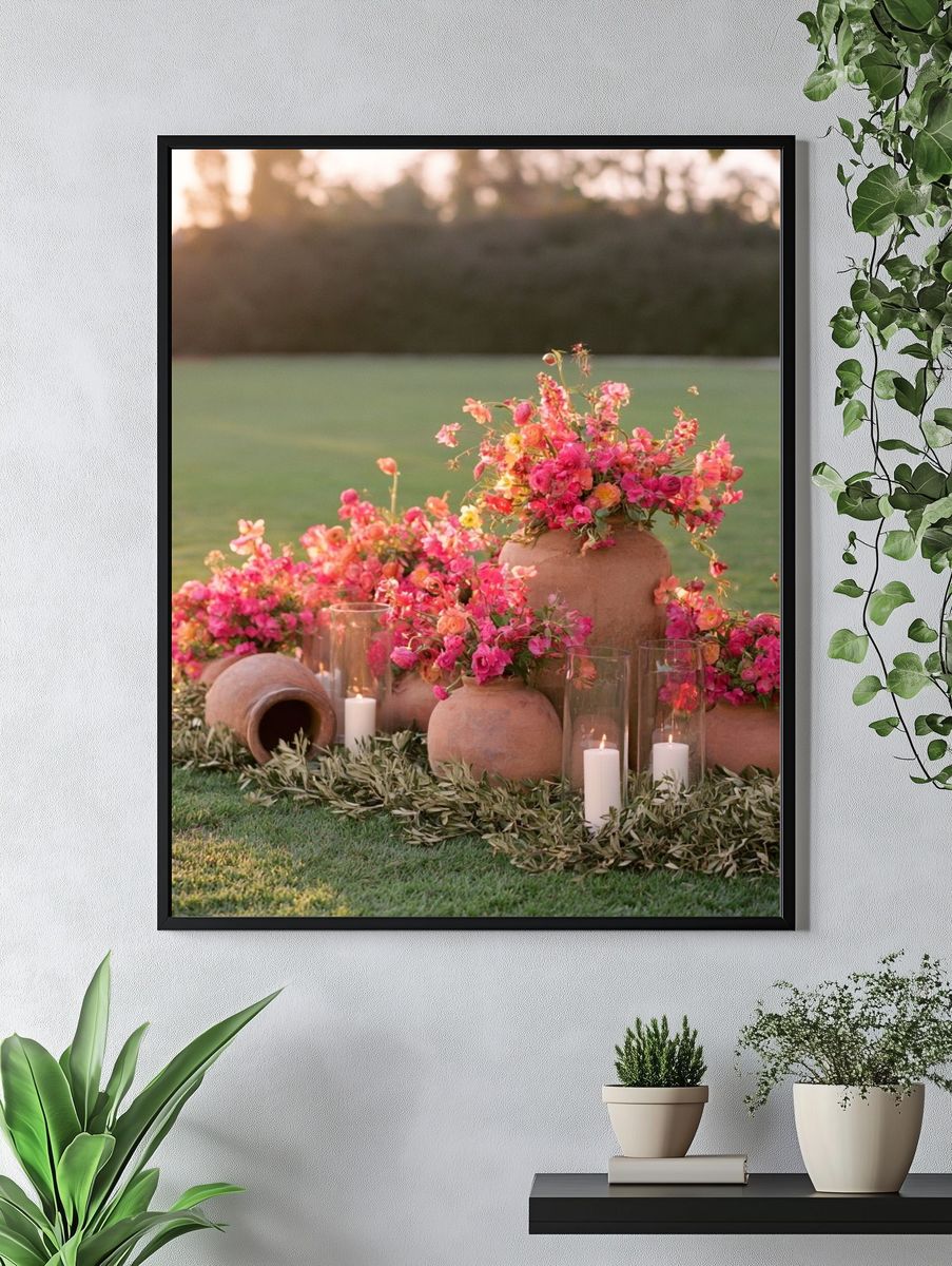 Pink Floral Garden Still Life Poster. — room view 4