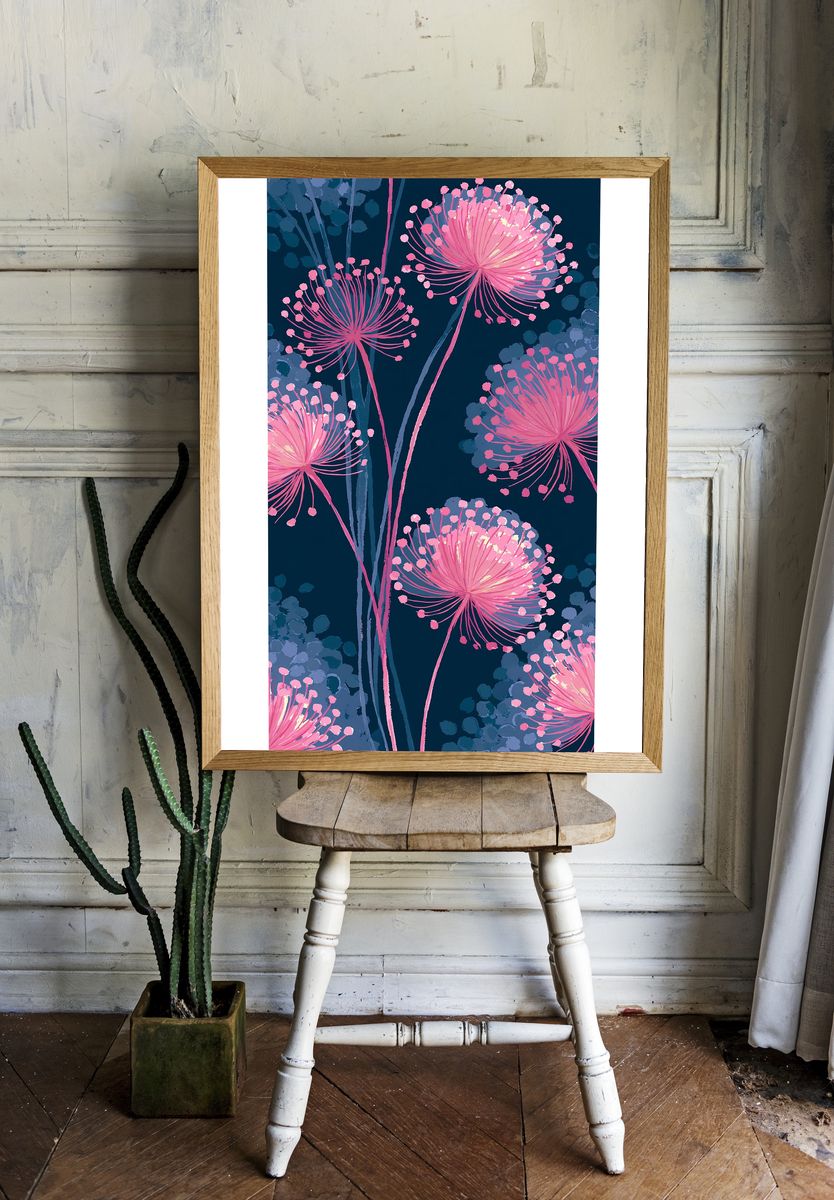 Pink Floral Bloom Illustration Poster. room preview