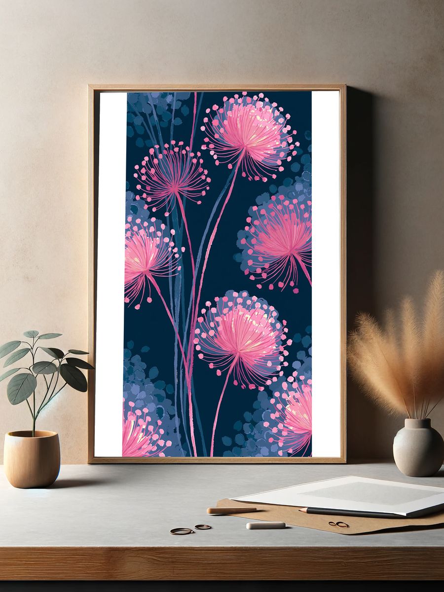 Pink Floral Bloom Illustration Poster. — room view 2