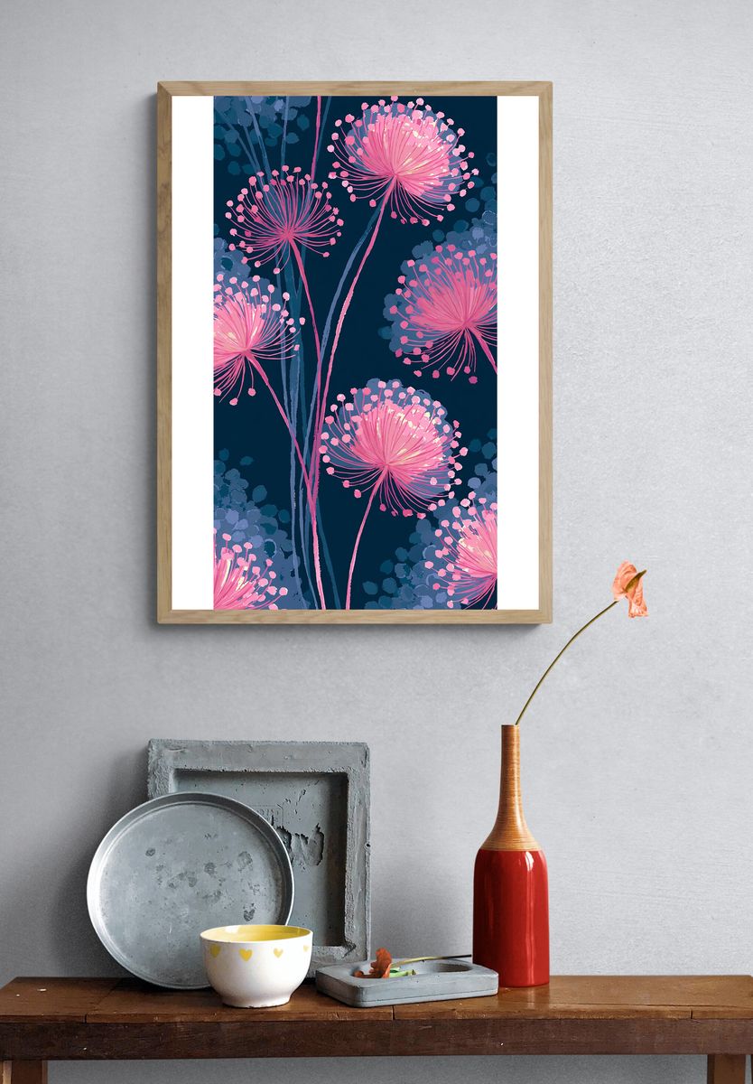 Pink Floral Bloom Illustration Poster. — room view 3