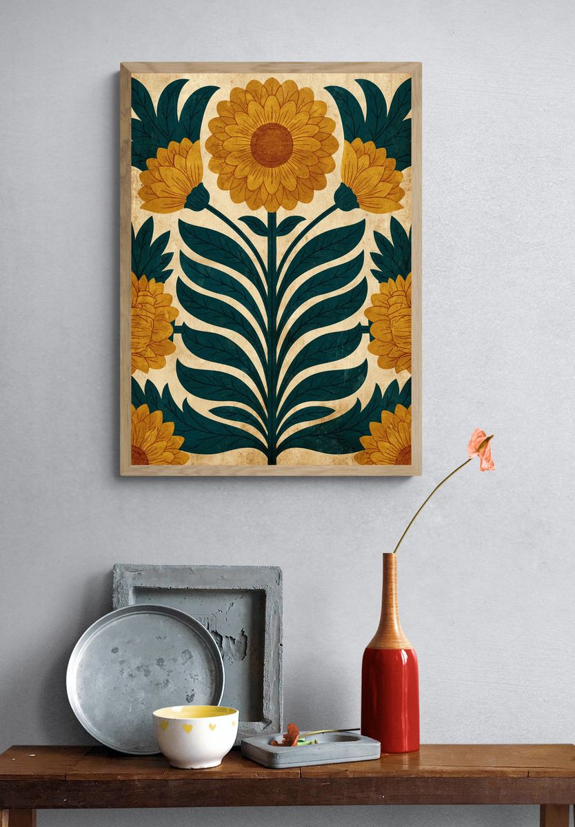 Floral Folk Pattern Poster. — room view 3