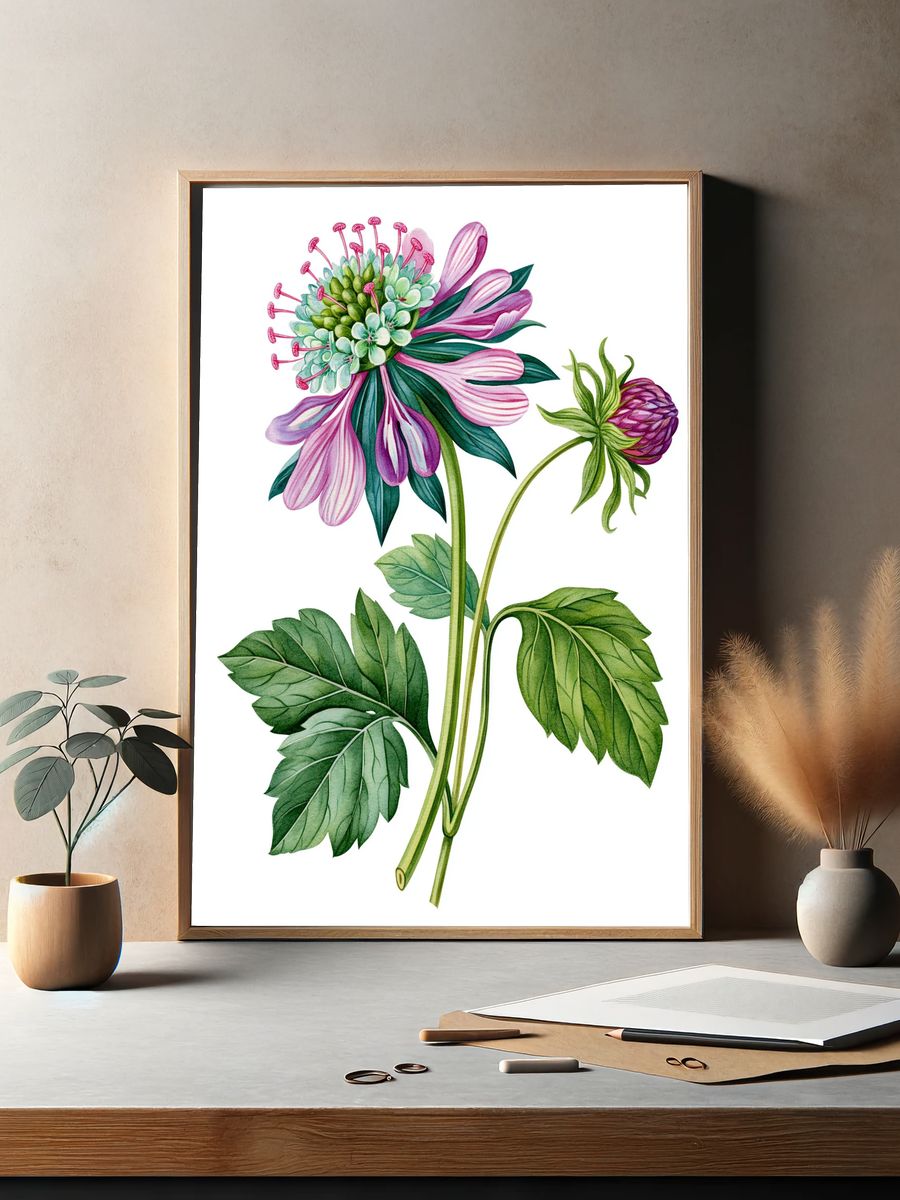 Pink Wildflower Botanical Poster. — room view 2