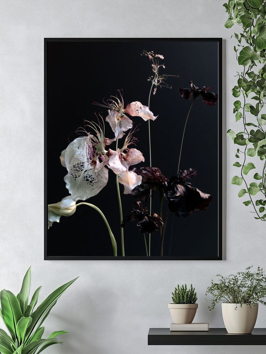 Dark Floral Still Life Photography Poster. — room view 4