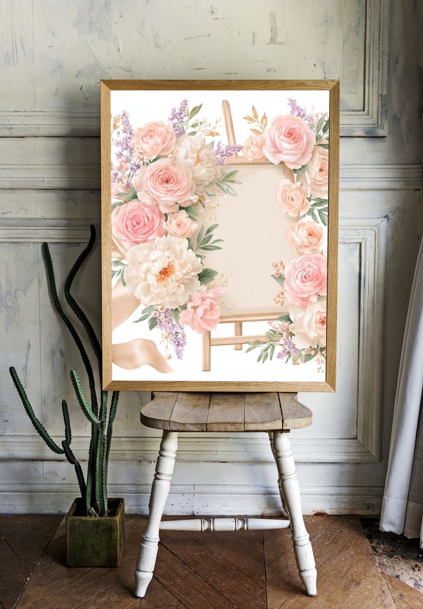 Pastel Floral Easel Frame Poster. — room view 1