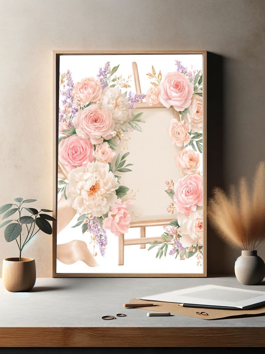 Pastel Floral Easel Frame Poster. — room view 2
