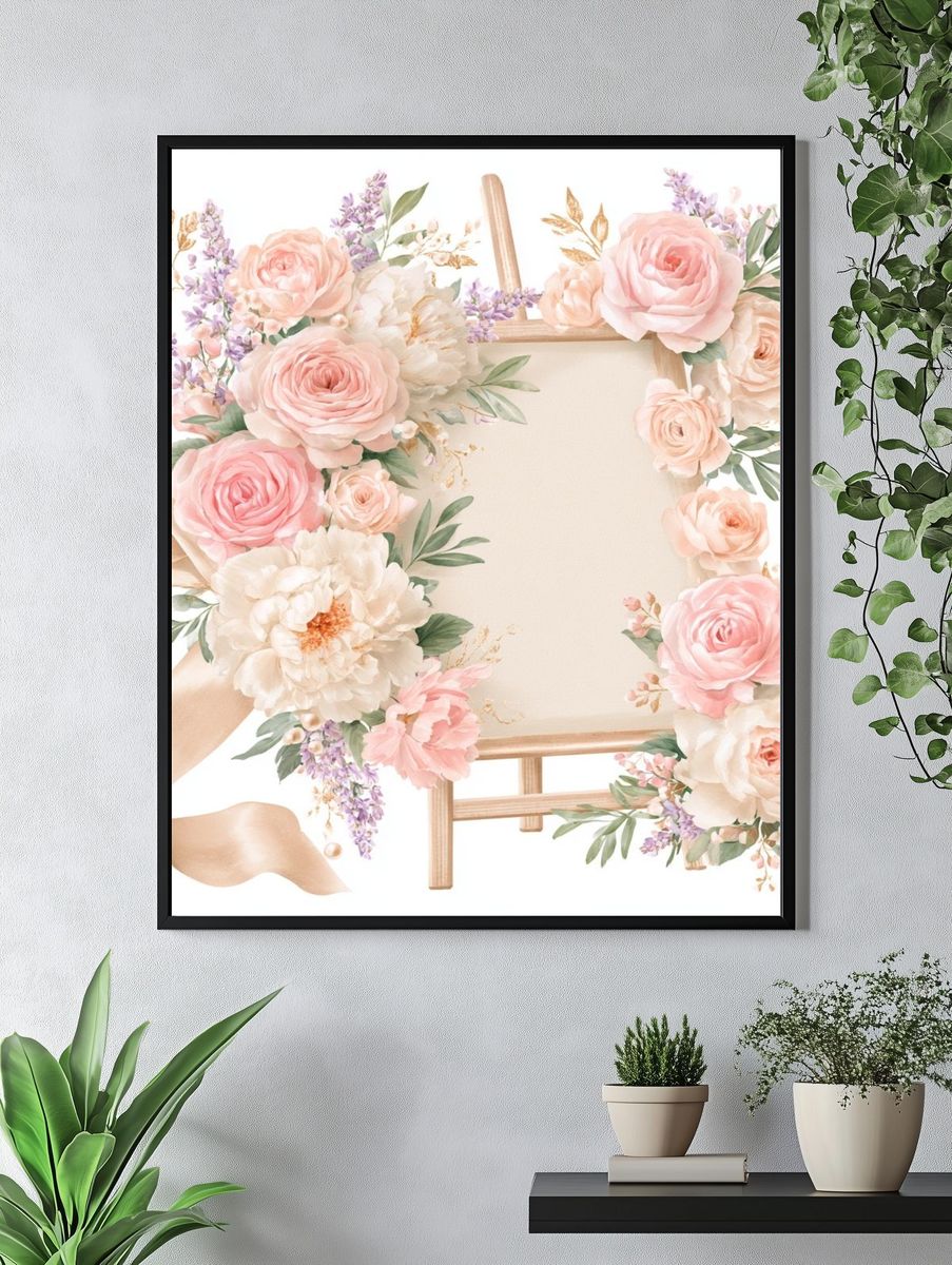 Pastel Floral Easel Frame Poster. — room view 4