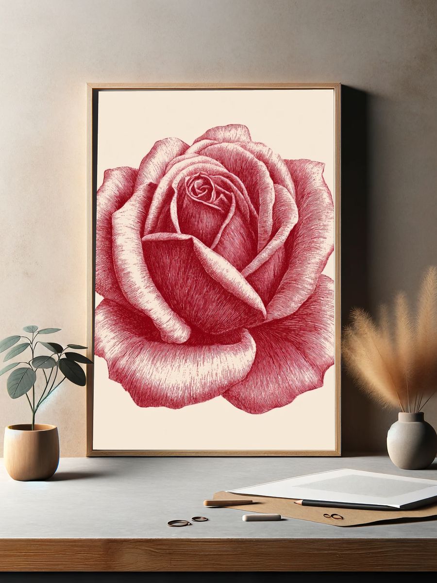 Red Rose Botanical Print. — room view 2