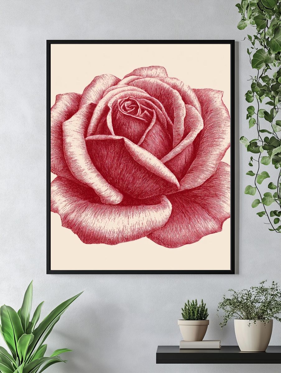 Red Rose Botanical Print. — room view 4