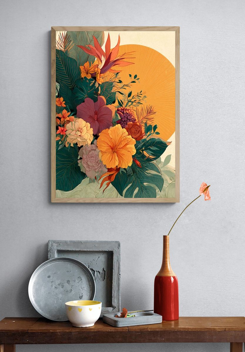 Tropical Bloom Botanical Poster. — room view 3