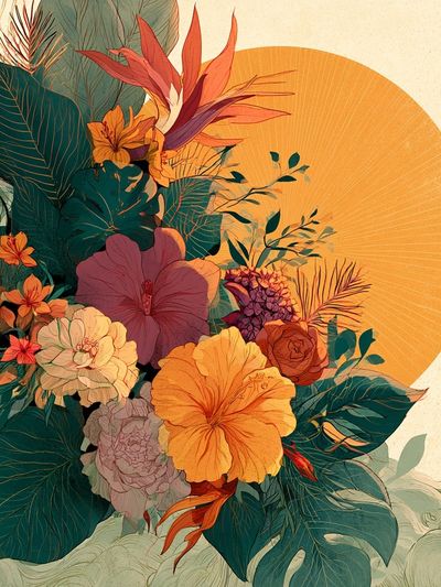 Tropical Bloom Botanical Poster.