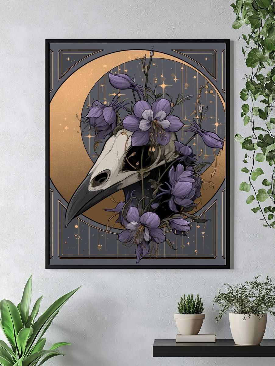 Moonlit Raven Floral Poster. — room view 4