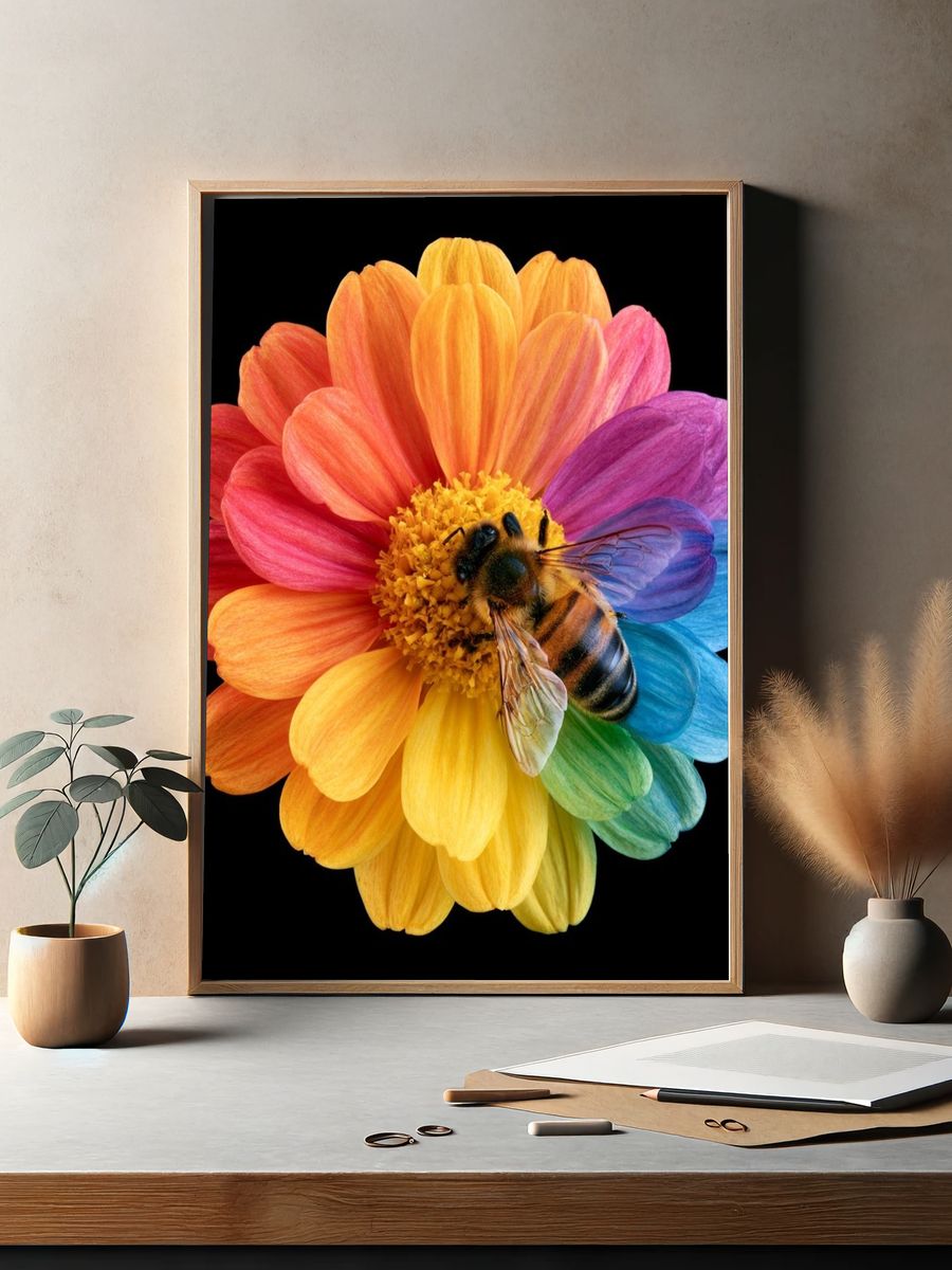 Rainbow Flower Bee Botanical Print. — room view 2