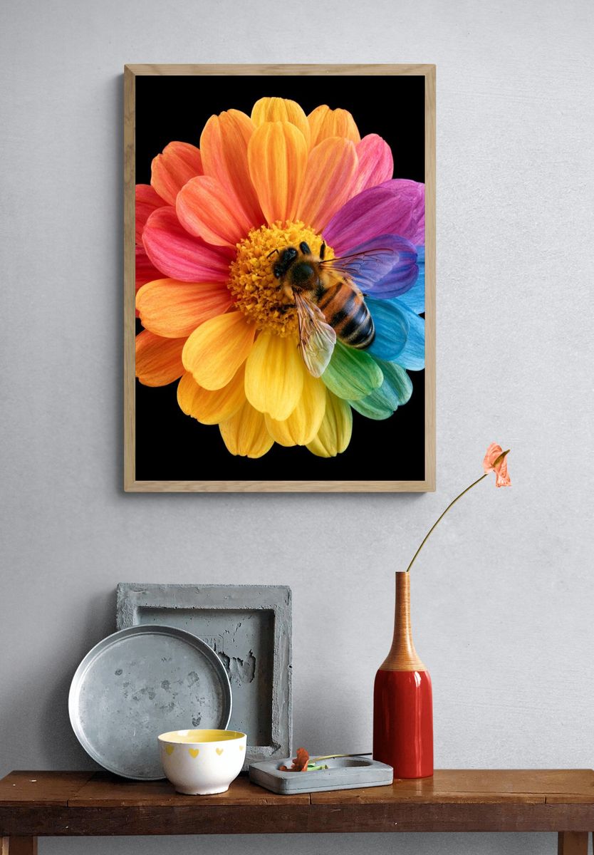 Rainbow Flower Bee Botanical Print. — room view 3