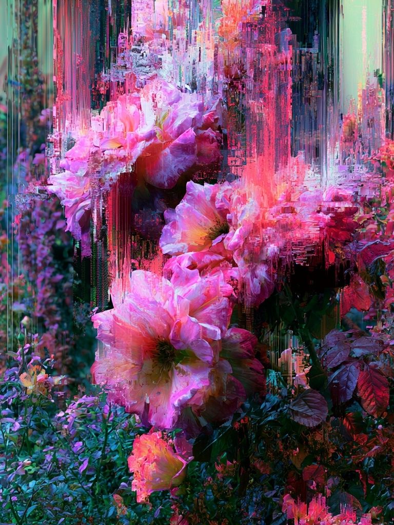 Glitch Bloom Garden Print. poster — botanical art