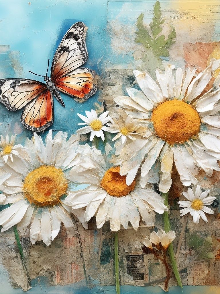 Butterfly and Daisies Botanical Print. poster — botanical art