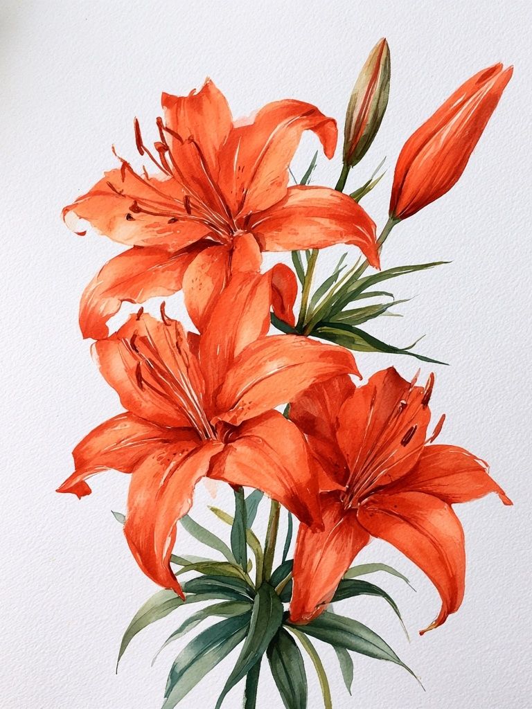 Orange Lily Watercolor Poster. poster detail
