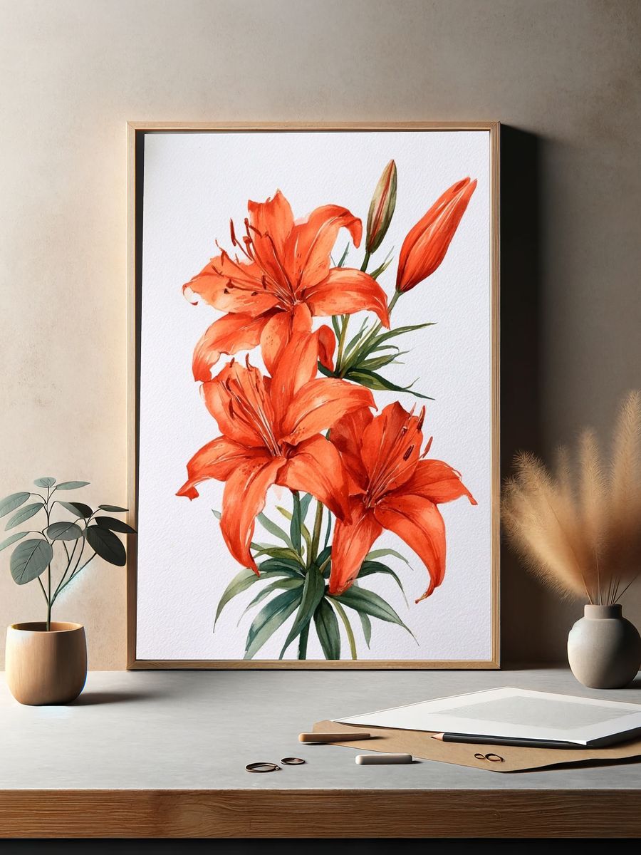 Orange Lily Watercolor Poster. — room view 2