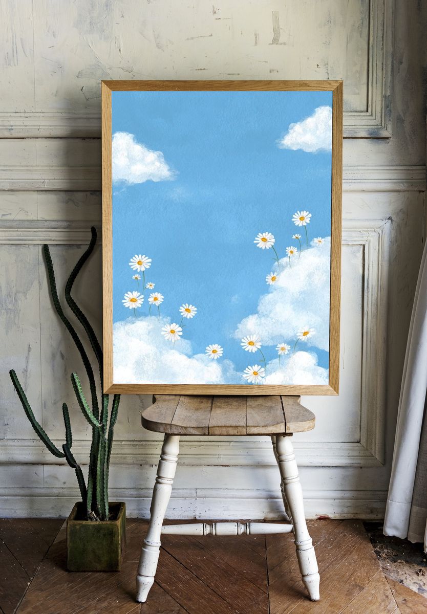 Daisy Clouds Watercolor Poster. — room view 1