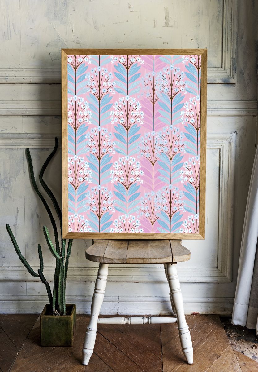Pastel Floral Pattern Poster. — room view 1