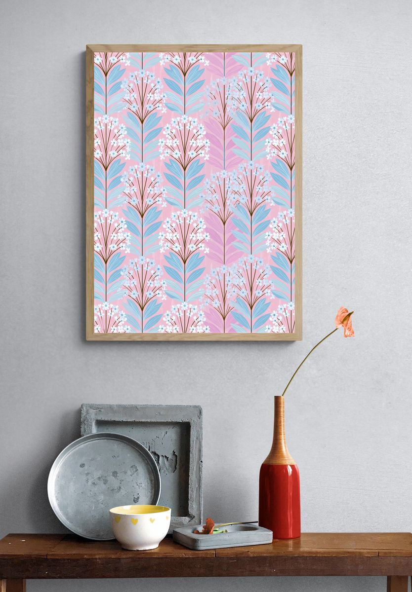 Pastel Floral Pattern Poster. — room view 3