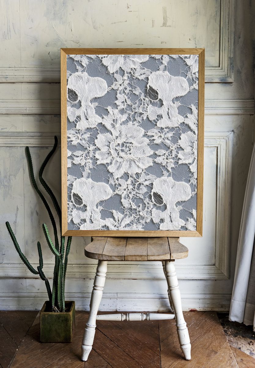White Lace Floral Pattern Print. — room view 1