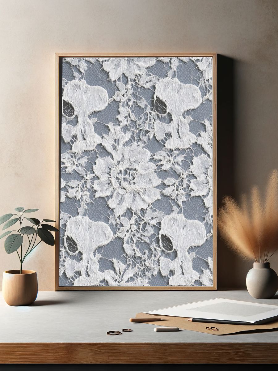 White Lace Floral Pattern Print. — room view 2