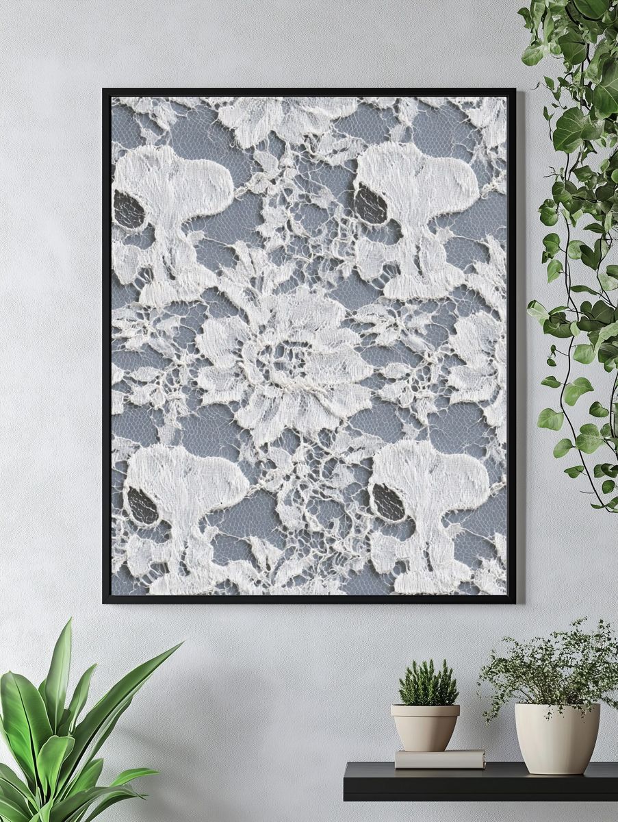 White Lace Floral Pattern Print. — room view 4