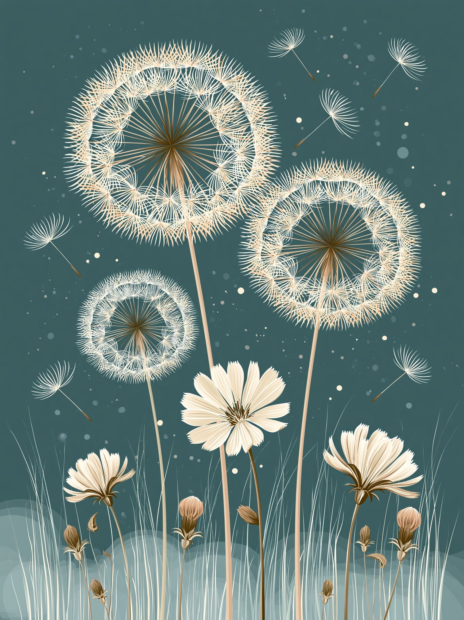 Dandelion Meadow Botanical Print. poster detail