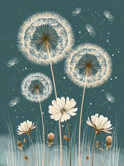 Dandelion Meadow Botanical Print.