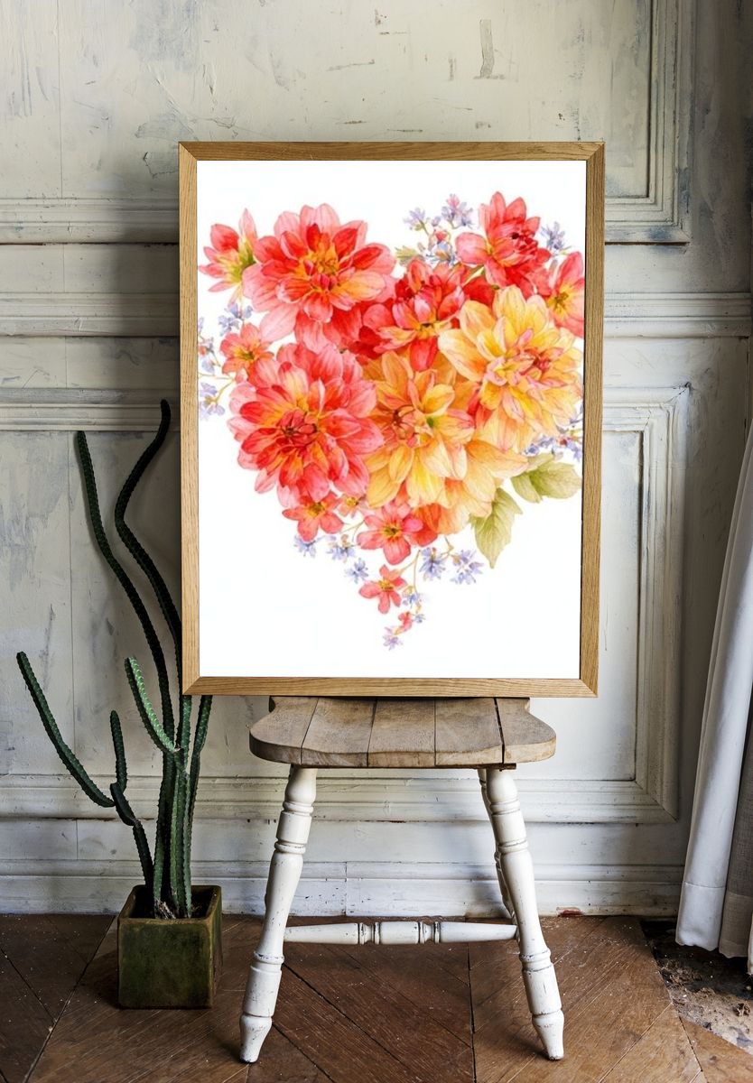Watercolor Floral Heart Poster. room preview