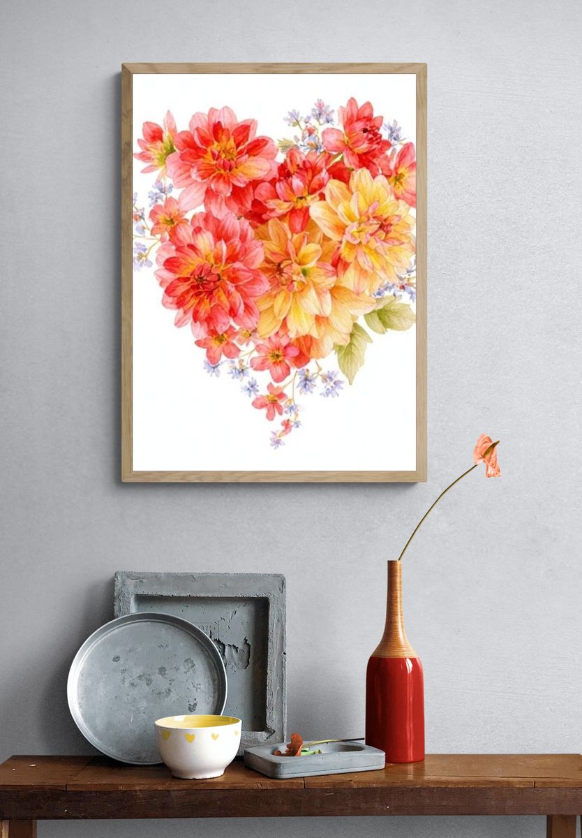 Watercolor Floral Heart Poster. — room view 3