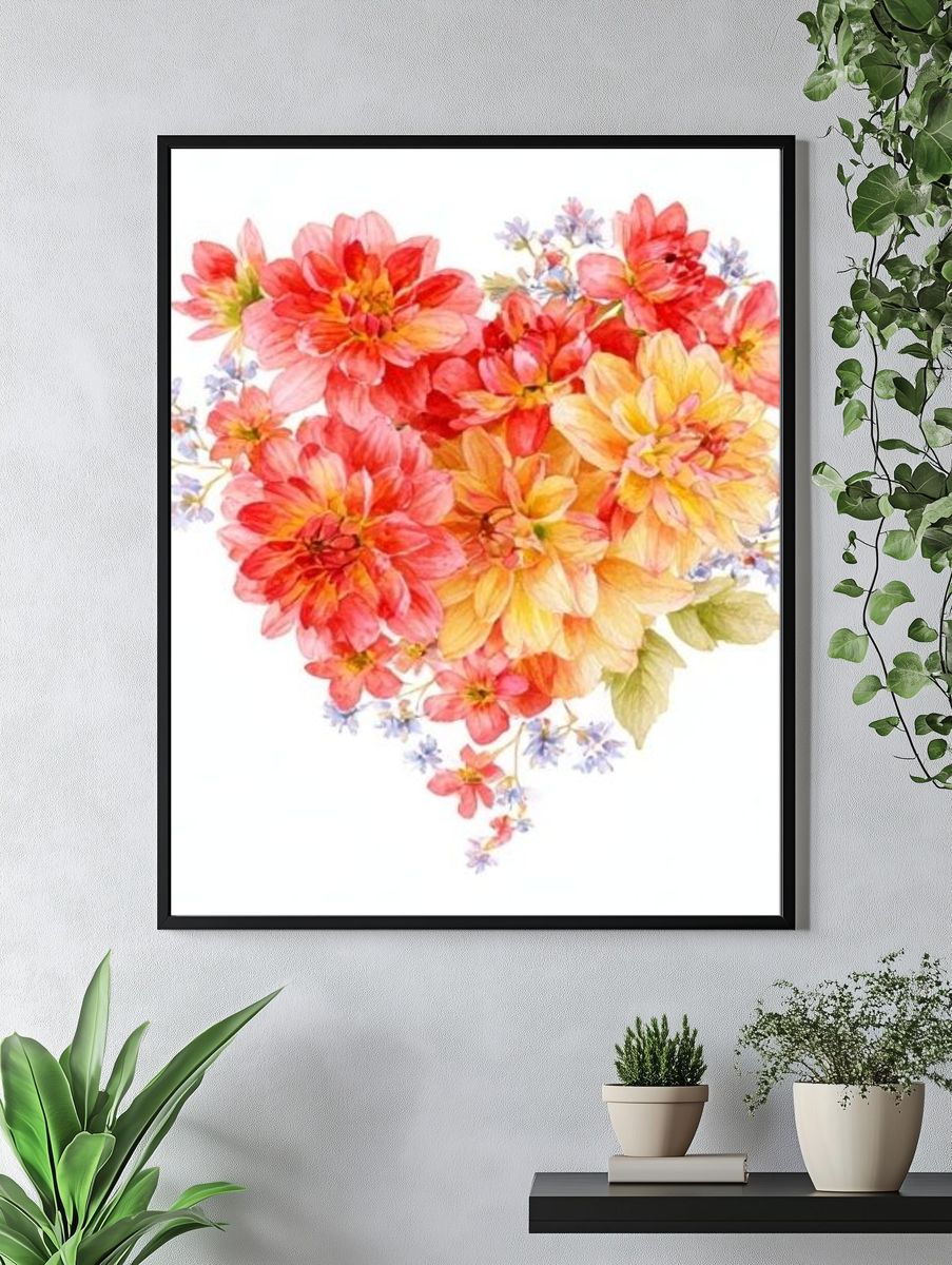 Watercolor Floral Heart Poster. — room view 4
