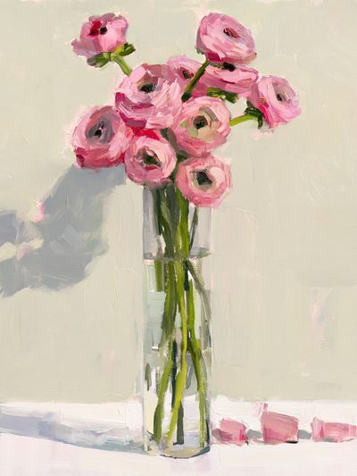 Pink Ranunculus Vase Illustration Poster.