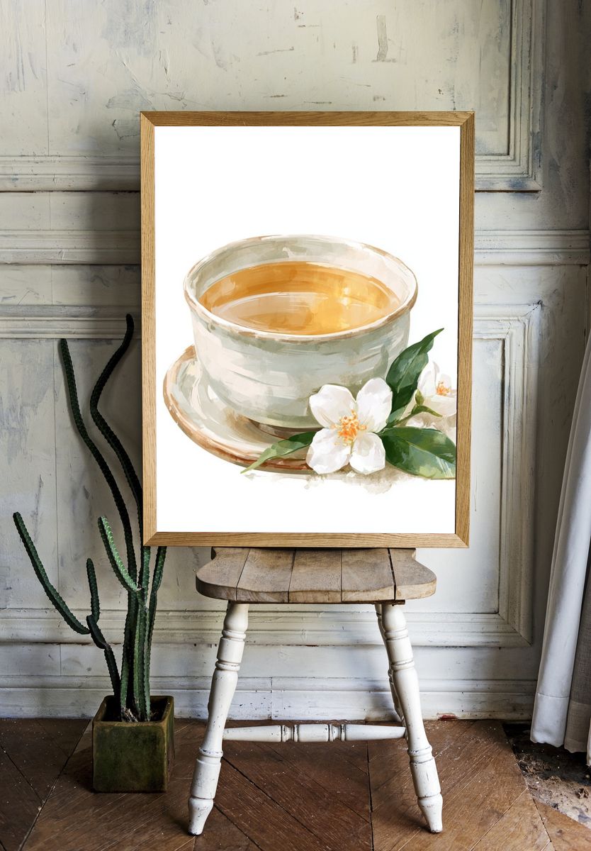 Tea Cup Watercolor Print. — room view 1