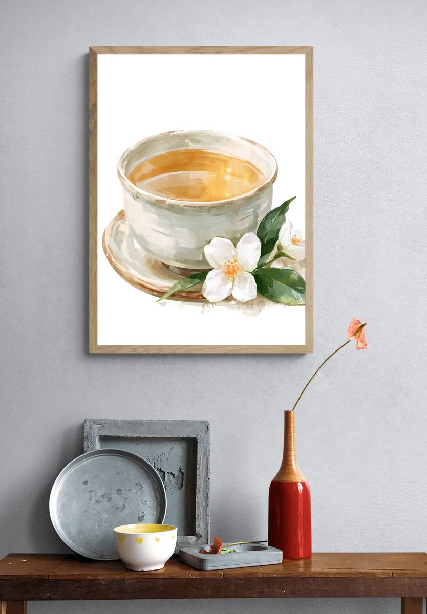 Tea Cup Watercolor Print. — room view 3