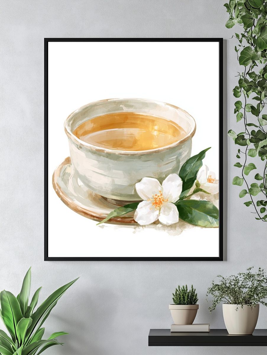 Tea Cup Watercolor Print. — room view 4