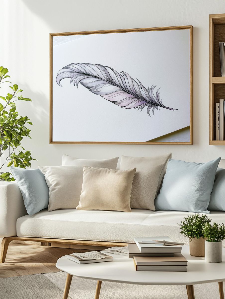Feather Line Art Print. — room view 2