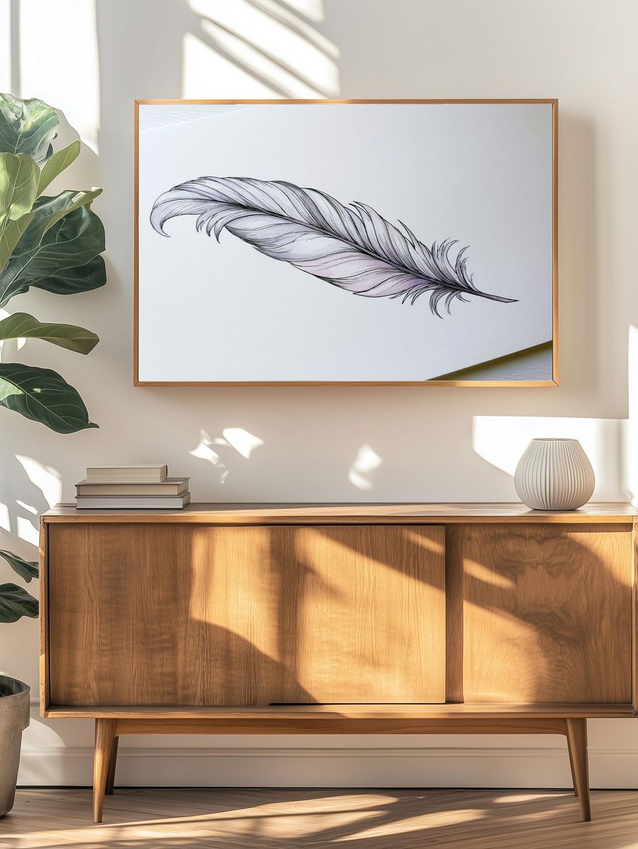 Feather Line Art Print. — room view 3