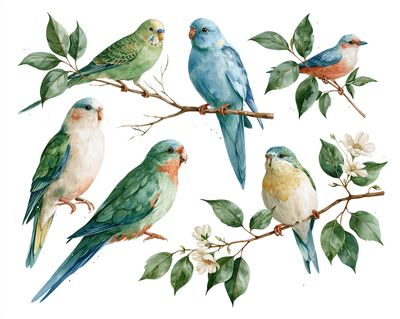 Watercolor Parrots and Branches Print. poster