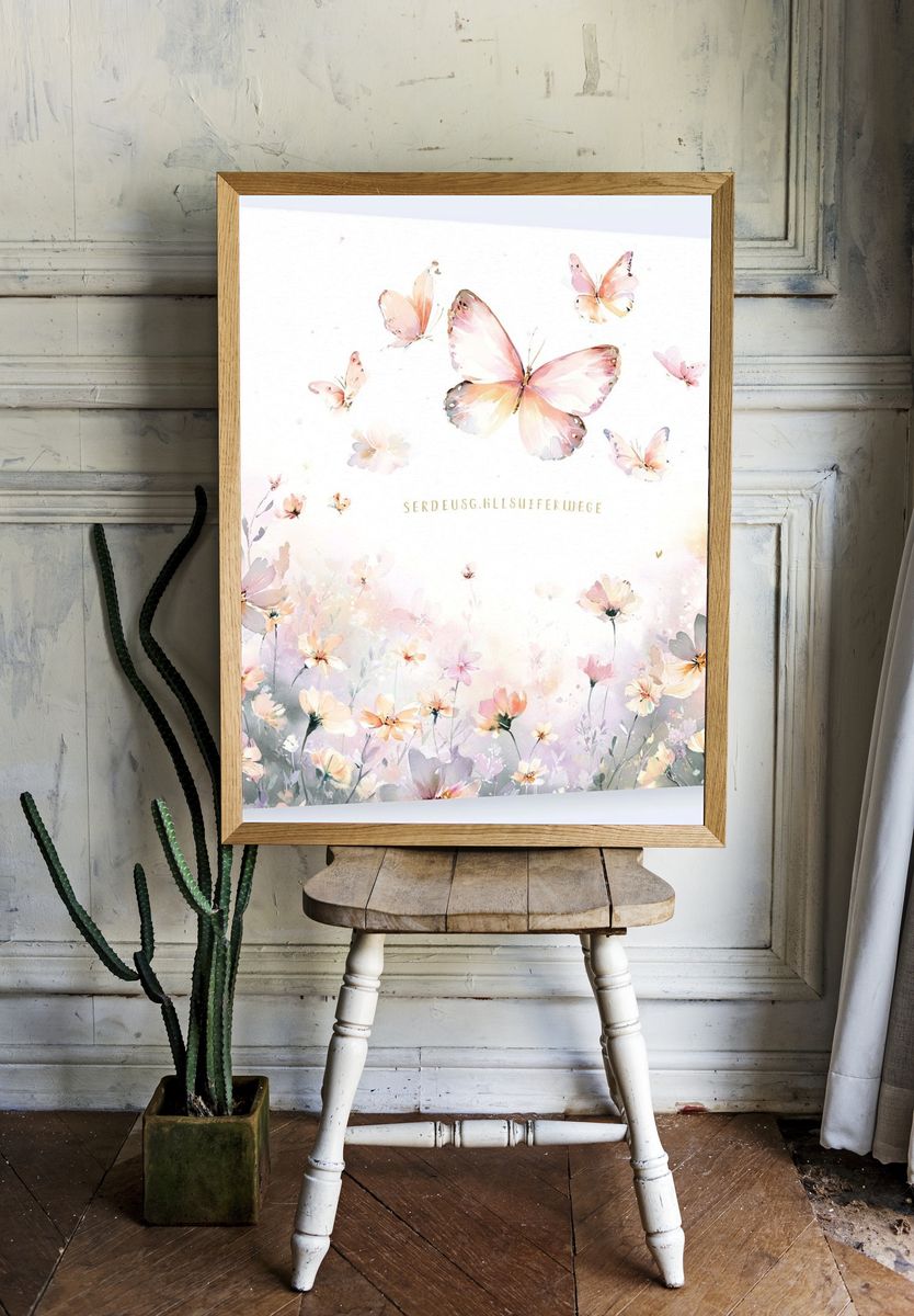 Pastel Butterfly Meadow Print. — room view 1