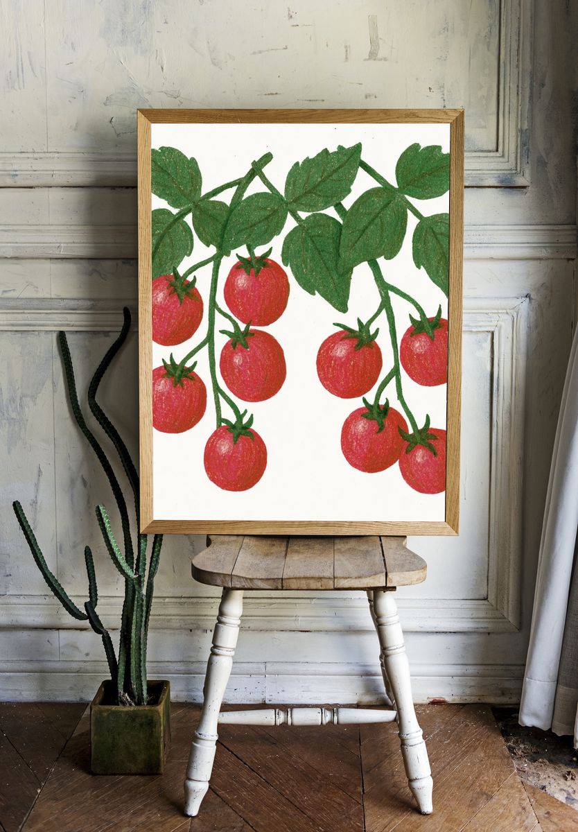 Tomato Vine Botanical Print. room preview