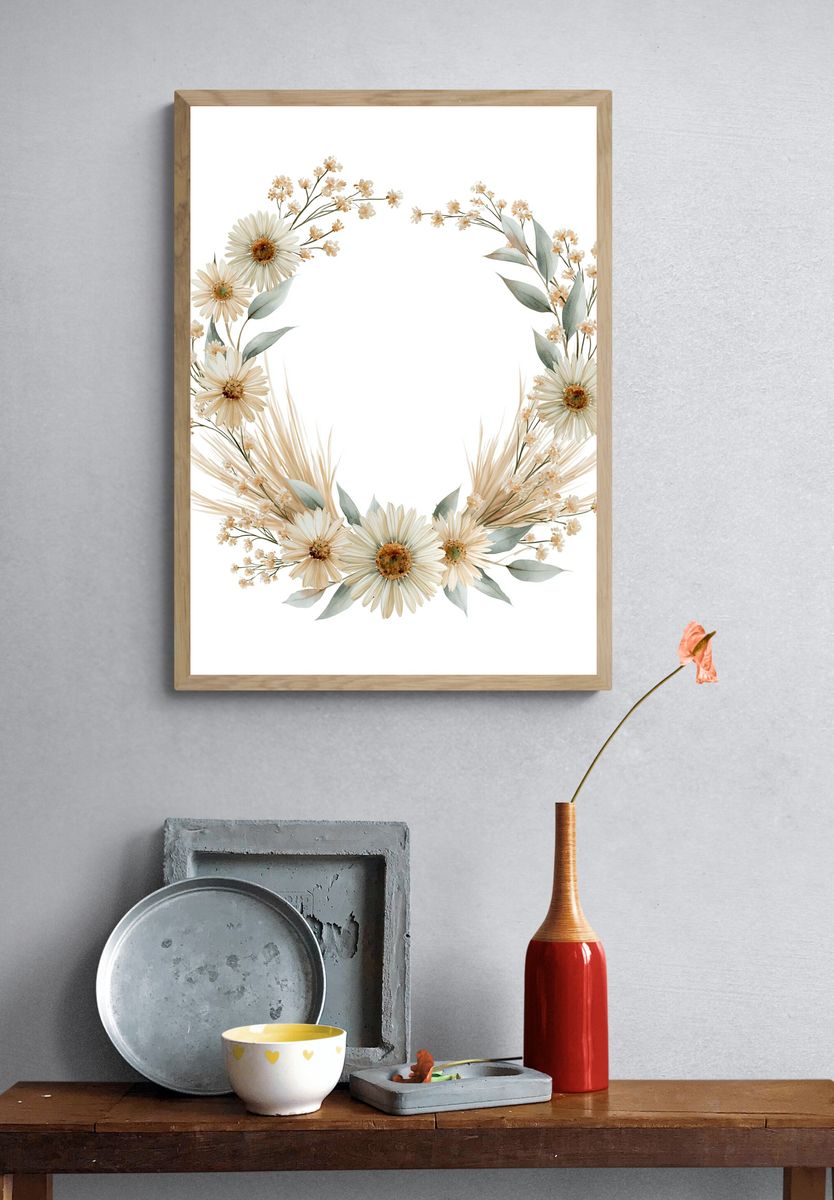 Daisy Floral Wreath Print. — room view 3