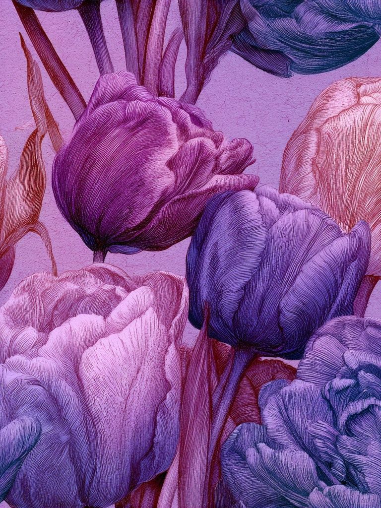 Purple Tulip Bloom Botanical Print. poster detail