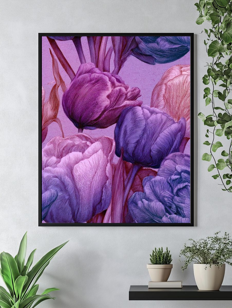 Purple Tulip Bloom Botanical Print. — room view 4