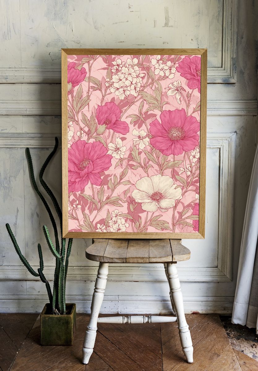 Pink Floral Pattern Poster room preview