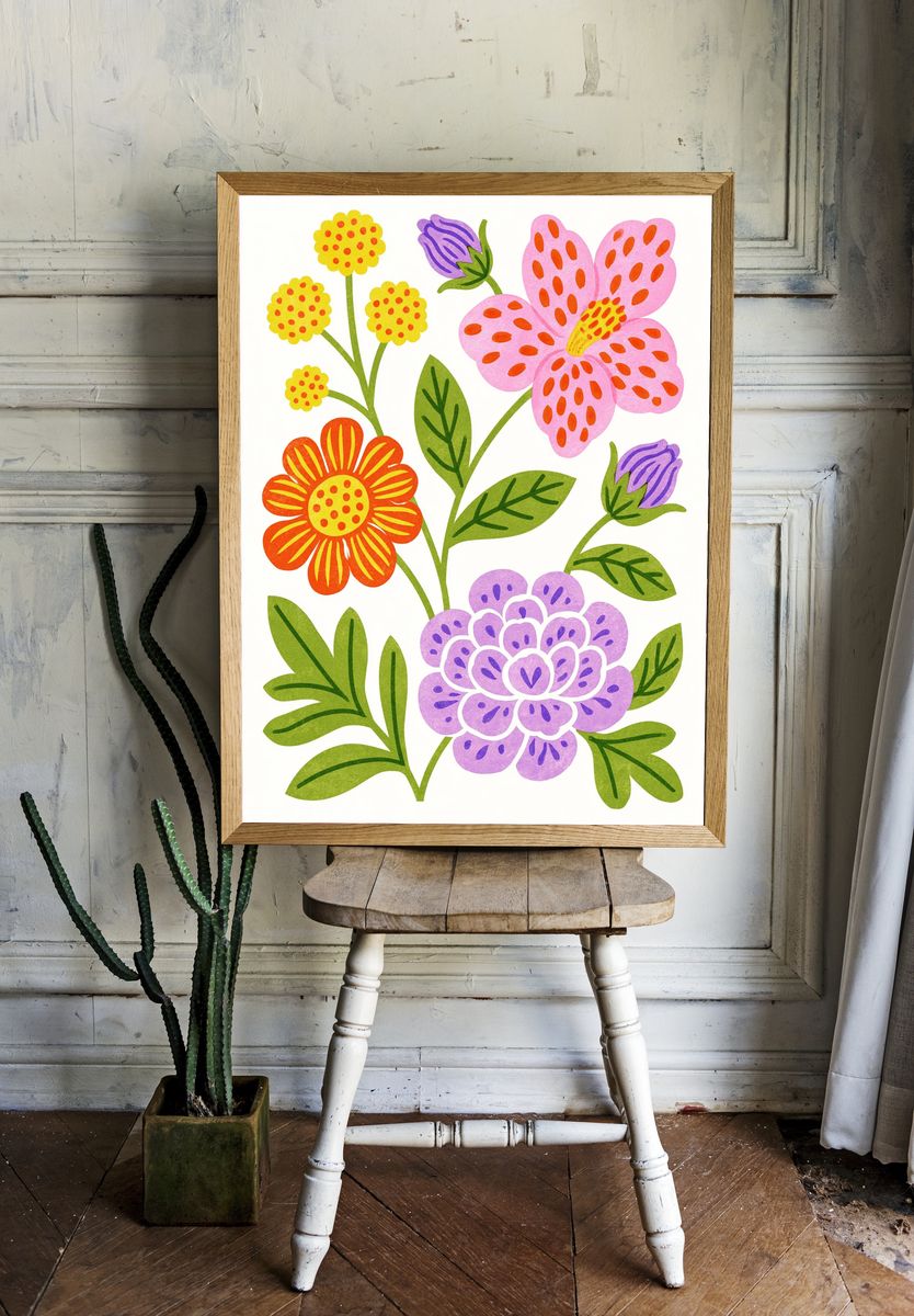 Whimsical Floral Illustration Poster. — room view 1