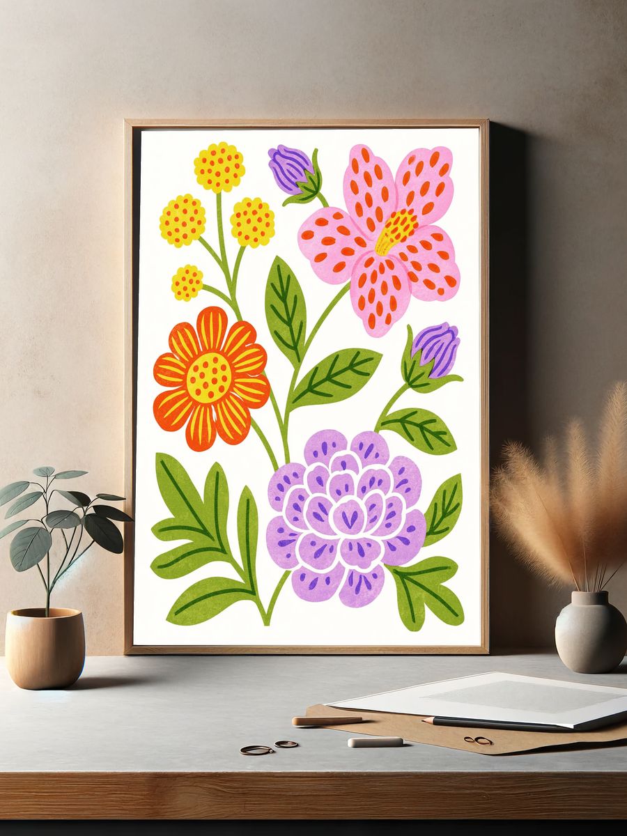 Whimsical Floral Illustration Poster. — room view 2