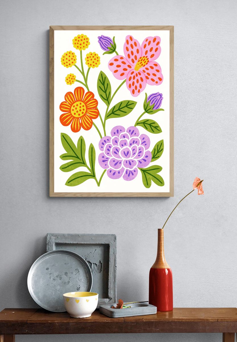 Whimsical Floral Illustration Poster. — room view 3